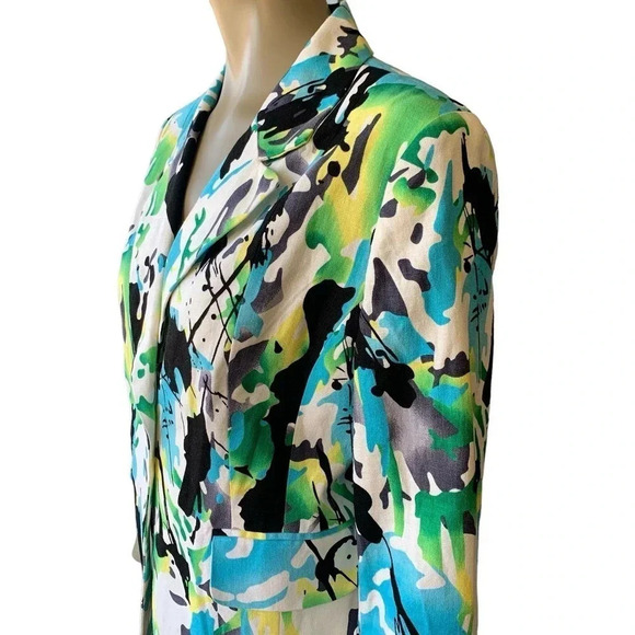 Cato Linen Blend 3/4 Sleeve Buttoned Blazer Fitted Jacket Size 14P Watercolor - Picture 7 of 16
